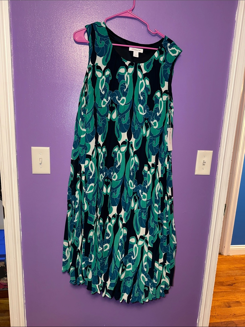 Liz Claiborne Teal, Navy & White Sleeveless Midi Dress